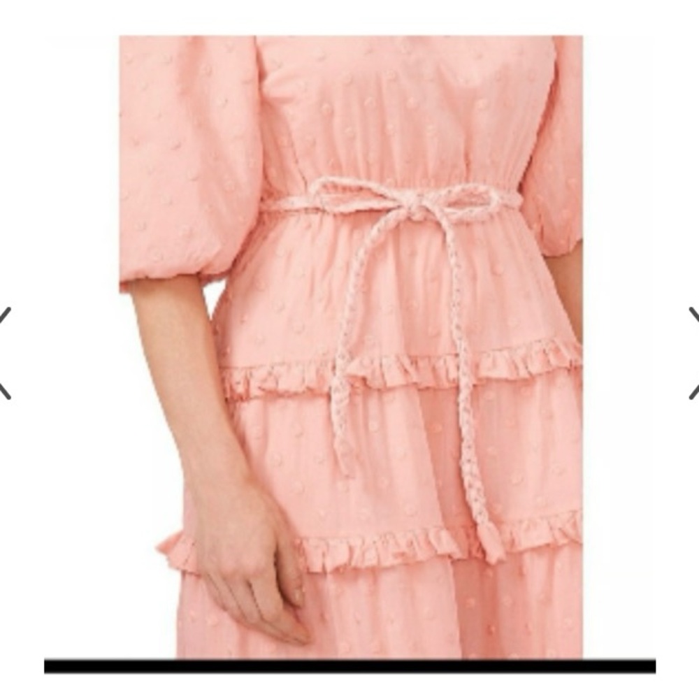 Pink Textured Dress with Puff Sleeves